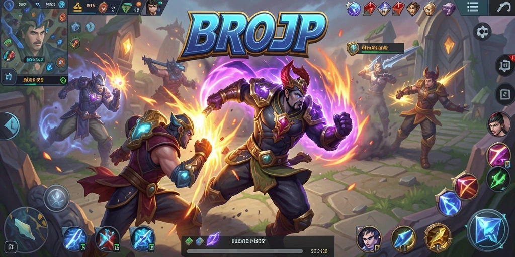 Screenshot gameplay BROJP yang menunjukkan aksi pertarungan tim.