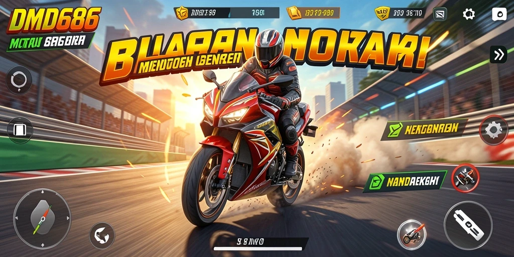 Tampilan gameplay seru di DMD686 dengan balapan motor yang mendebarkan.