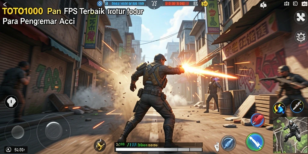 Screenshot TOTO1000 menampilkan aksi tembak-menembak yang intens.